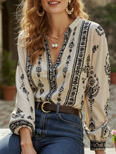 Casual Printed Ruffle Collar Shirt
